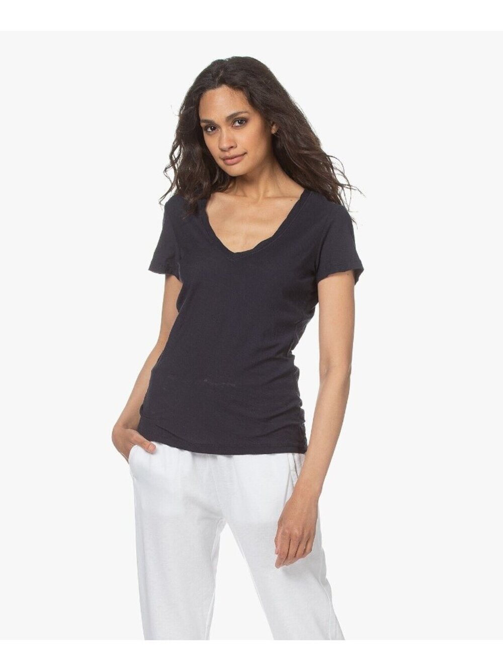 $90 Standard JAMES PERSE Deep V Neck Slub Casual T-Shirt Designer Tee Navy 2 M